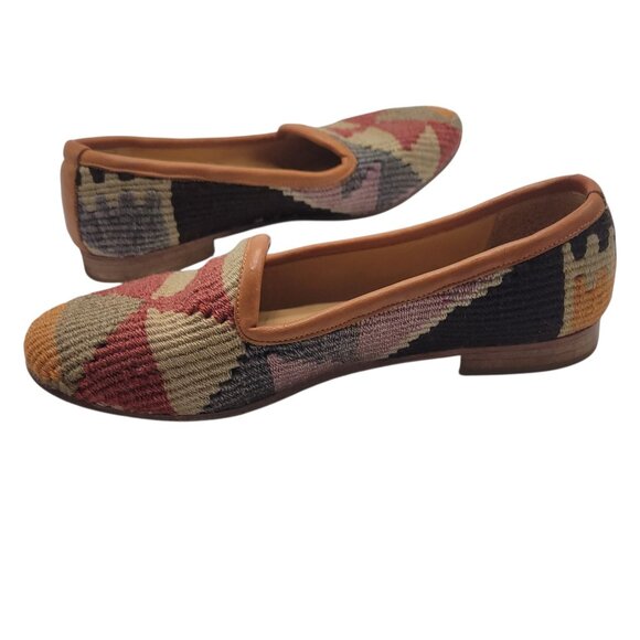 Handmade Turkish Kilim Rug Loafers With Leather Soles & Insides size 40 US 9 - Picture 14 of 16
